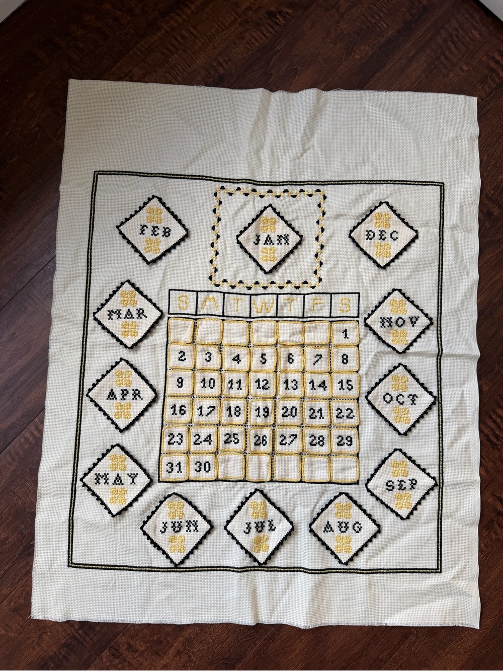 Handmade White & Gold Perpetual Calendar Wall Hanging